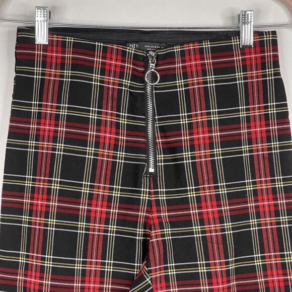 2/$30 ZARA Tartan Plaid Zip-up Skinny Pants Ring Pull Medium Red Black #7310 - Picture 4 of 16